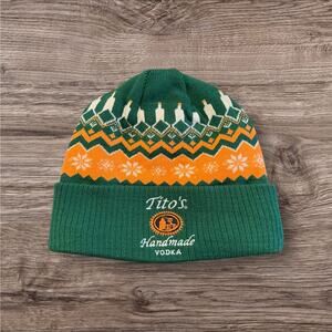 Tito’s Handmade Vodka Holiday Beanie Green Orange Knit Hat